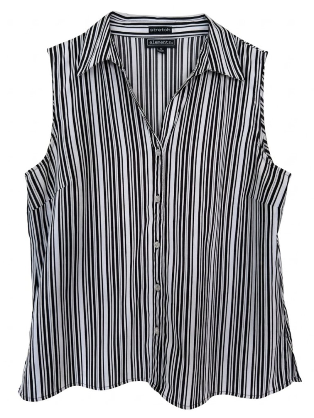 Elementz Black & White Striped Sleeveless Blouse XL - Stretch Button Up